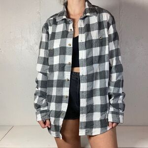 Black + White Buffalo Check Plaid Flannel Long Sleeve Button Down Shirt